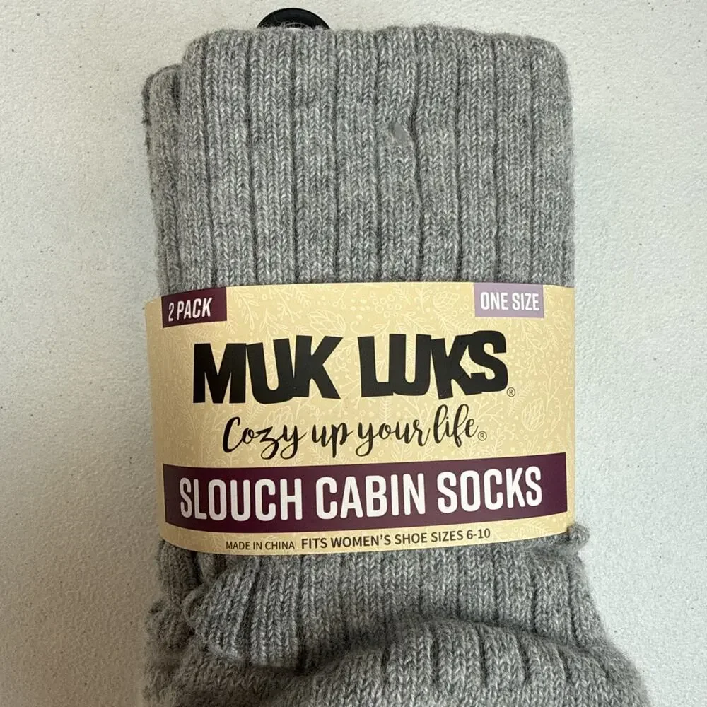 Muk Luke 2 Pack Women’s Slouch Cabin Socks Lt Grey Check One Size Fits Most